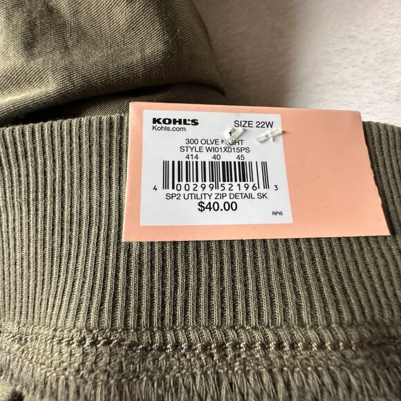 NWT Women's 22W EVRI Olive Green Elastic Comfort Waist Utility Skimmer Capris - Picture 5 of 9